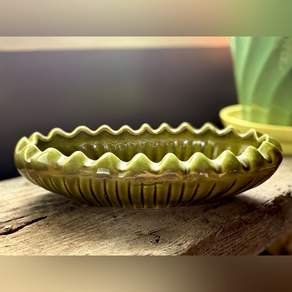 Perfect Maurice of Calif fluted ivy green planter vintage MCM